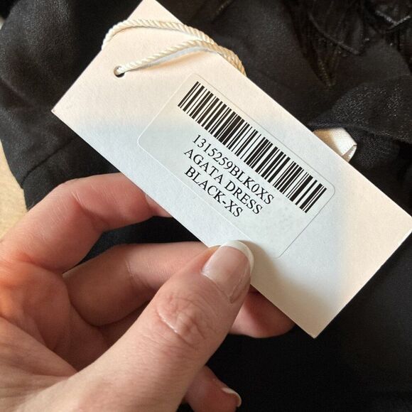 reformation New Agata Solid Black Fringe V Neck Tank Mini Dress Xs - Picture 7 of 10